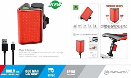 Eastpower LW-R200 100 Lümen Usb Type-C Şarjlı Arka Lamba