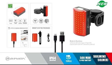 Eastpower EBL-3355 100 Lümen Usb Type-C Şarjlı Arka Lamba