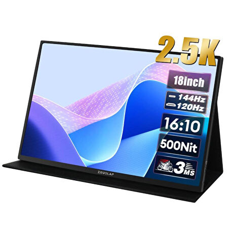 ZEUSLAP Z18K 18" 2560*1600@144Hz 2.5K ADS-IPS Panel Type-C 100% sRGB 500Cd/m² Ultra Yüksek Parlaklık Taşınabilir Monitör (ZL-Z18K)