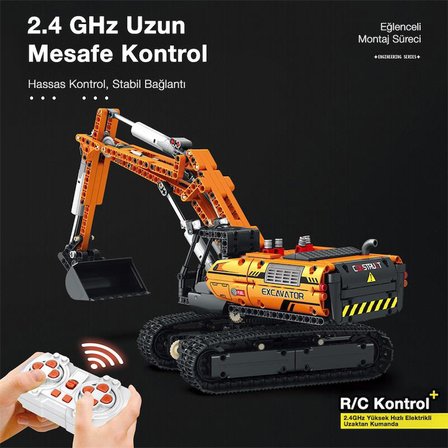 Reobrix Technic 22003 Excavator Kazıcı Kumanda&Motorlu Yaratıcı Yapı Blok Seti Building Blocks - 1106 Parça