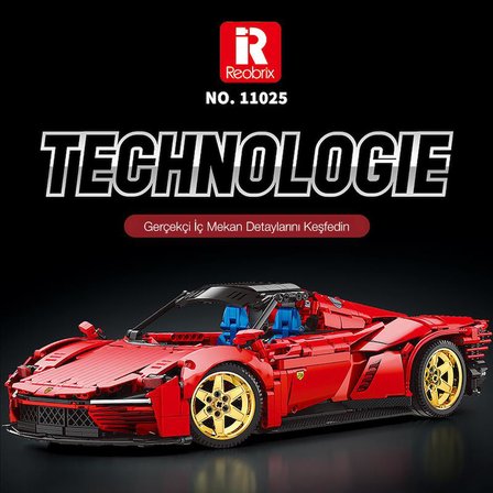 Reobrix Technic 11025 Ferrari Daytona SP3 Araba Yaratıcı Yapı Blok Seti Building Blocks - 1958 Parça