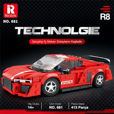 Reobrix Creator 681 Audi R8 Spor Araba Yaratıcı Yapı Blok Seti Building Blocks - 413 Parça