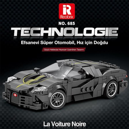 Reobrix Creator 685 Bugatti La Voiture Noire Spor Araba Yaratıcı Yapı Blok Seti Building Blocks - 339 Parça