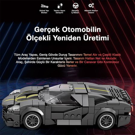 Reobrix Creator 685 Bugatti La Voiture Noire Spor Araba Yaratıcı Yapı Blok Seti Building Blocks - 339 Parça