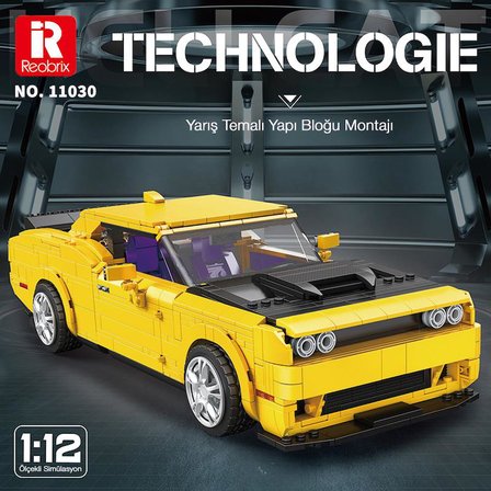 Reobrix Technic 11030 1/12 Dodge Challenger Hellcat Araba Yaratıcı Yapı Blok Seti Building Blocks - 1740 Parça