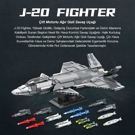 Reobrix 33025 Chengdu J-20 Jet Uçak Yaratıcı Yapı Blok Seti Building Blocks - 1911 Parça
