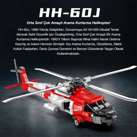 Reobrix 33026 Amerikan Sikorsky Helikopter HH-60J (Guard Search And Rescue Aircraft) Yaratıcı Yapı Blok Seti Building Blocks - 1137 Parça