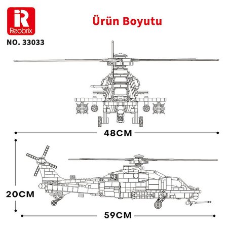 Reobrix 33033 Changhe Z-10 Helikopter Yaratıcı Yapı Blok Seti Building Blocks - 1169 Parça