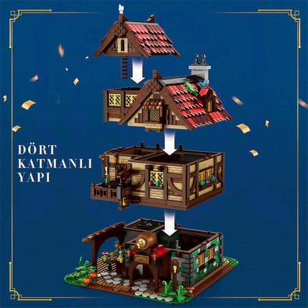 Reobrix 66018 Orta Çağ Bistrosu Yaratıcı Yapı Blok Seti Building Blocks (Medieval Bistro)-2831 Parça