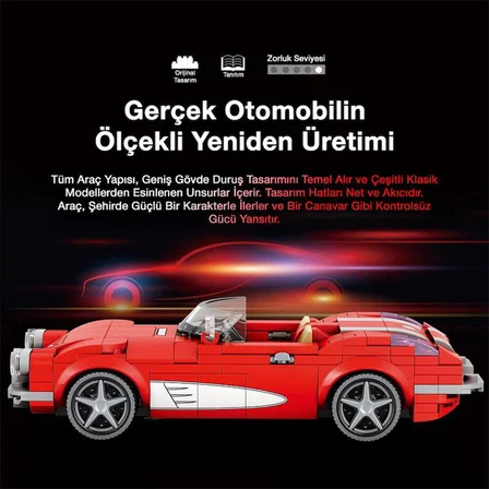 Reobrix Creator 808 Chevrolet Corvette C1 Spor Araba Yaratıcı Yapı Blok Seti Building Blocks - 311 Parça