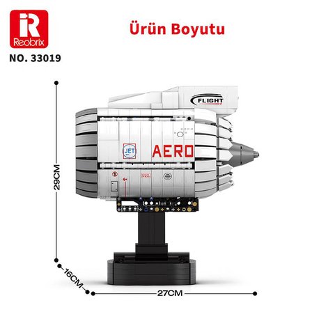Reobrix Technic 33019 Uçak Motoru (Aircraft Engine) Batarya&Motorlu Yaratıcı Yapı Blok Seti Building Blocks - 1813 Parça