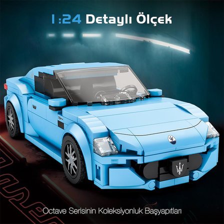 Reobrix Technic 824 1/24 GranTurismo Maserati Mavi Spor Araba Yaratıcı Yapı Blok Seti Building Blocks - 384 Parça