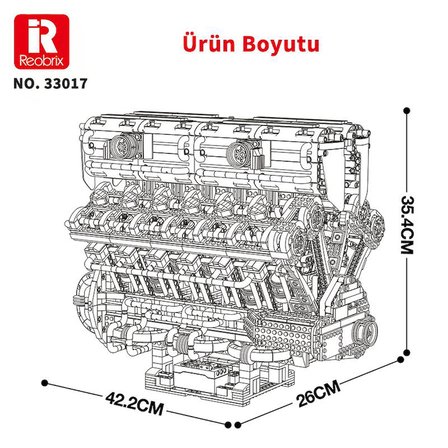 Reobrix 33017 V12 Motor Yaratıcı Yapı Blok Seti Building Blocks (V12 ENGINE)- 4719 Parça