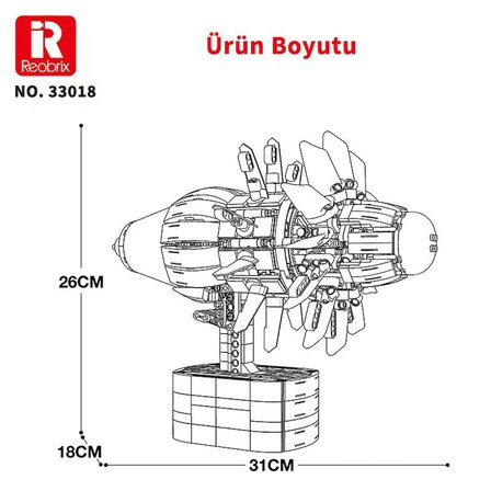 Reobrix Technic 33018 Uçak Motoru (Aircraft Engine) Hareketli Yaratıcı Yapı Blok Seti Building Blocks 1351 Parça