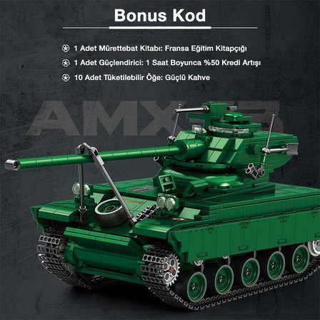 Reobrix 77033 World Of Tanks Fransız Hafif Tankı AMX-13 Yaratıcı Yapı Blok Seti Building Blocks - 1037 Parça