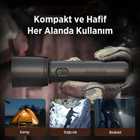 Philips SFL1403 400 Lümen 5W Led El Feneri Teleskopik Zoom Sos Modlu Şarj Edilebilir Uzun Menzilli Flashlight