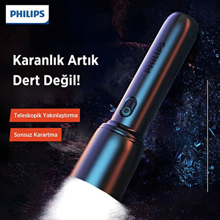 Philips SFL1403 400 Lümen 5W Led El Feneri Teleskopik Zoom Sos Modlu Şarj Edilebilir Uzun Menzilli Flashlight
