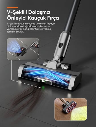 25.000Pa Emiş Gücüne Sahip Kendisini Temizleyebilen BLDC, Şarjlı, Standlı Dikey Süpürge V500 Gri