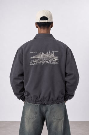 Erkek The City Nakış Detaylı Oversize Ceket Füme