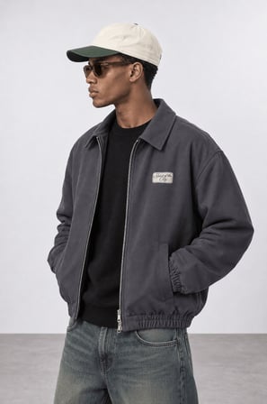Erkek The City Nakış Detaylı Oversize Ceket Füme