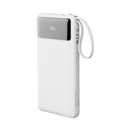 Rock P79 Pro PD 20W 10000 mAh. Dijital Ekran Göstergeli Dahili Kablolu Powerbank - Beyaz