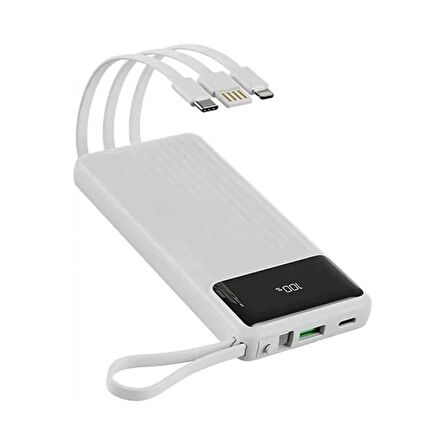 Rock P79 Pro PD 20W 10000 mAh. Dijital Ekran Göstergeli Dahili Kablolu Powerbank - Beyaz