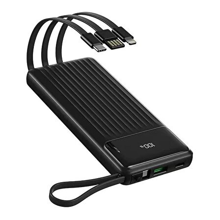 Rock P79 Pro PD 20W 10000 mAh. Dijital Ekran Göstergeli Dahili Kablolu Powerbank - Siyah