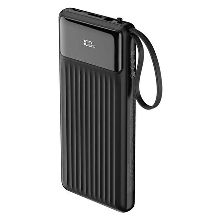 Rock P79 Pro PD 20W 10000 mAh. Dijital Ekran Göstergeli Dahili Kablolu Powerbank - Siyah