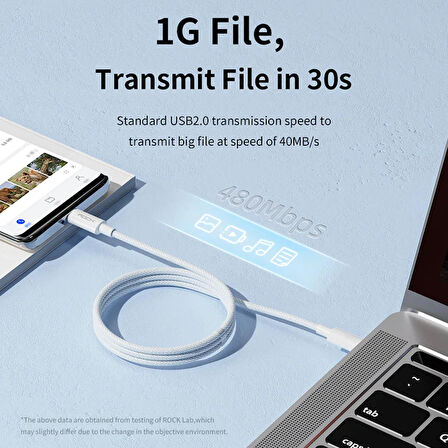 Rock 100W Type-C to Type-C 5A PD 1 Metre Şarj ve Data Kablosu (iPad & MacBook) - Beyaz