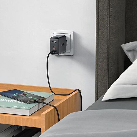 ACEFAST Duvar Tipi Şarj Cihazı PD50W Dual USB-C 45W Çıkış Hızlı Şarj Başlığı GaN Type-C Çıkışlı Şarj Kafa (2xUSB-C) EU A29 Siyah