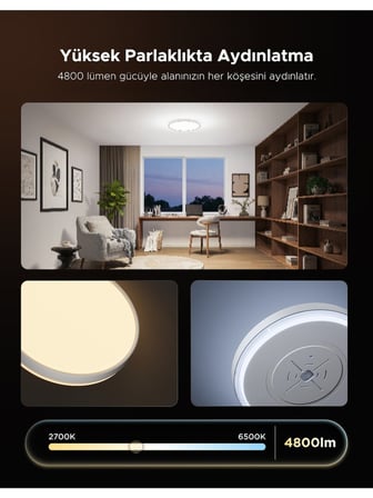 Govee RGBICWW + RGBICWW Yuvarlak Akıllı 18 İnç Tavan Armatürü  R1250C01