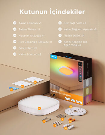 Govee RGBWW + RGBIC Kare Akıllı Tavan Armatürü 12 İnç H80A4C01