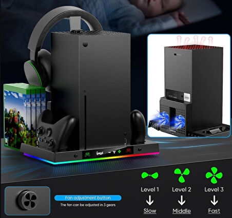 Xbox Series X Fanlı Stand - RGBli Xbox Şarj İstasyonu Oyun Ve Konsol Standı