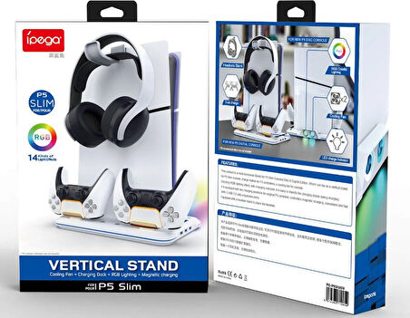 PS5 SLİM KASA UYUMLU DİKEY SOĞUTUCU IŞIKLI STAND İPEGA-P5S020W