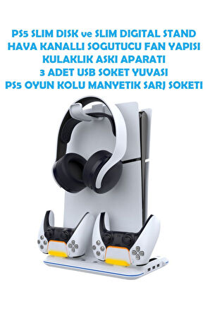 İpega P5S020W PS5 Slim Disk/PS5 Slim Dijital Uyumlu RGB Soğutucu Fanlı Stand