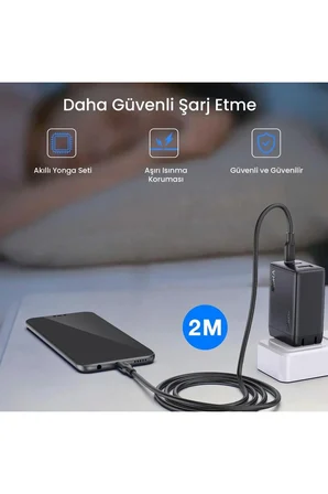 GAR322 PD65W Şarj Cihazı - 2m Type-C To Type-C Data Kablosu - Hızlı Şarj - Siyah