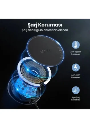 GAR281 Manyetik Kablosuz Şarj Cihazı - Ios ve Android Uyumlu - Yüksek Verimlilik - Siyah