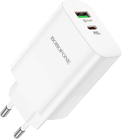 Borofone Şarj Kafa 65W USB-C PD ve 22.5W USB-A iPhone 15 Serisi Uyumlu Şarj Başlık Seyahat ve Duvar Şarj Cihazı Type-C Girişli Tüm Cihazlara Uyumludur BN10