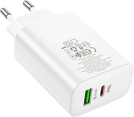 Borofone Şarj Kafa 65W USB-C PD ve 22.5W USB-A iPhone 15 Serisi Uyumlu Şarj Başlık Seyahat ve Duvar Şarj Cihazı Type-C Girişli Tüm Cihazlara Uyumludur BN10