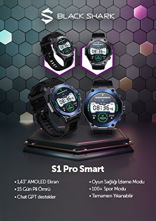 Black Shark S1 Pro Akıllı Saat Blue  (Black Shark Türkiye Garantili)