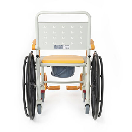 Comfort Plus Banyo ve Tuvalet Sandalyesi Turuncu | 6 Tekerlekli Çift Kullanım, Paslanmaz Plastik Gövde, Lazımlıklı DM-8088B