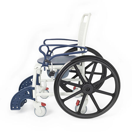 Comfort Plus Banyo ve Tuvalet Sandalyesi Lacivert | 6 Tekerlekli Çift Kullanım, Paslanmaz Plastik Gövde, Lazımlıklı DM-8088B