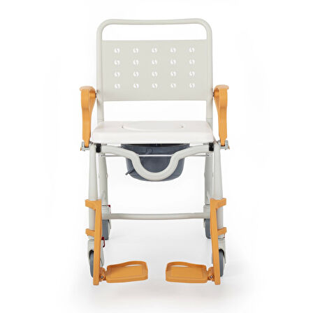 Comfort Plus Banyo ve Tuvalet Sandalyesi Turuncu | Soft Minderli, 4 Frenli Tekerlek, Paslanmaz Plastik Gövde DM-8088C