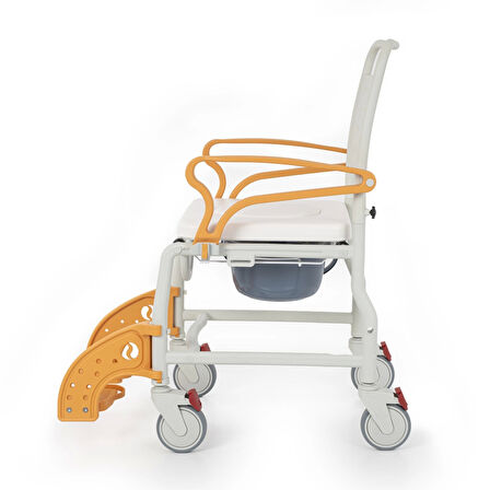 Comfort Plus Banyo ve Tuvalet Sandalyesi Turuncu | Soft Minderli, 4 Frenli Tekerlek, Paslanmaz Plastik Gövde DM-8088C