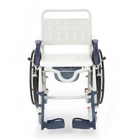Comfort Plus Banyo ve Tuvalet Sandalyesi Lacivert | 6 Tekerlekli Soft Oturum, Bas-Çıkar Sistemli Çıkarılabilir Tekerlekli, Paslanmaz Plastik Gövde DM-8088D