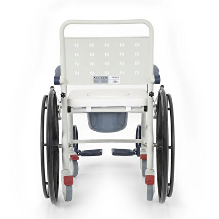 Comfort Plus Banyo ve Tuvalet Sandalyesi Lacivert | 6 Tekerlekli Soft Oturum, Bas-Çıkar Sistemli Çıkarılabilir Tekerlekli, Paslanmaz Plastik Gövde DM-8088D