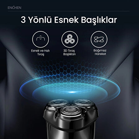 Enchen Xiaomi Blackstone 3 Siyah Çift Yönlü Kavisli Bıçaklı Dijital Ekranlı Suya Dayanıklı Şarjlı Tıraş Makinesi