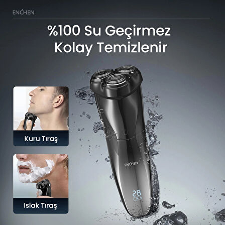 Enchen Xiaomi Blackstone 3 Siyah Çift Yönlü Kavisli Bıçaklı Dijital Ekranlı Suya Dayanıklı Şarjlı Tıraş Makinesi