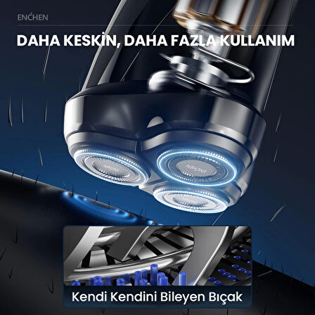 Enchen Xiaomi Blackstone 3 Siyah Çift Yönlü Kavisli Bıçaklı Dijital Ekranlı Suya Dayanıklı Şarjlı Tıraş Makinesi