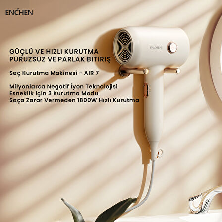 Enchen Air 7 1800 Watt Negatif İyonik Teknoloji 3 Sıcaklık Modlu Saç Kurutma Makinesi